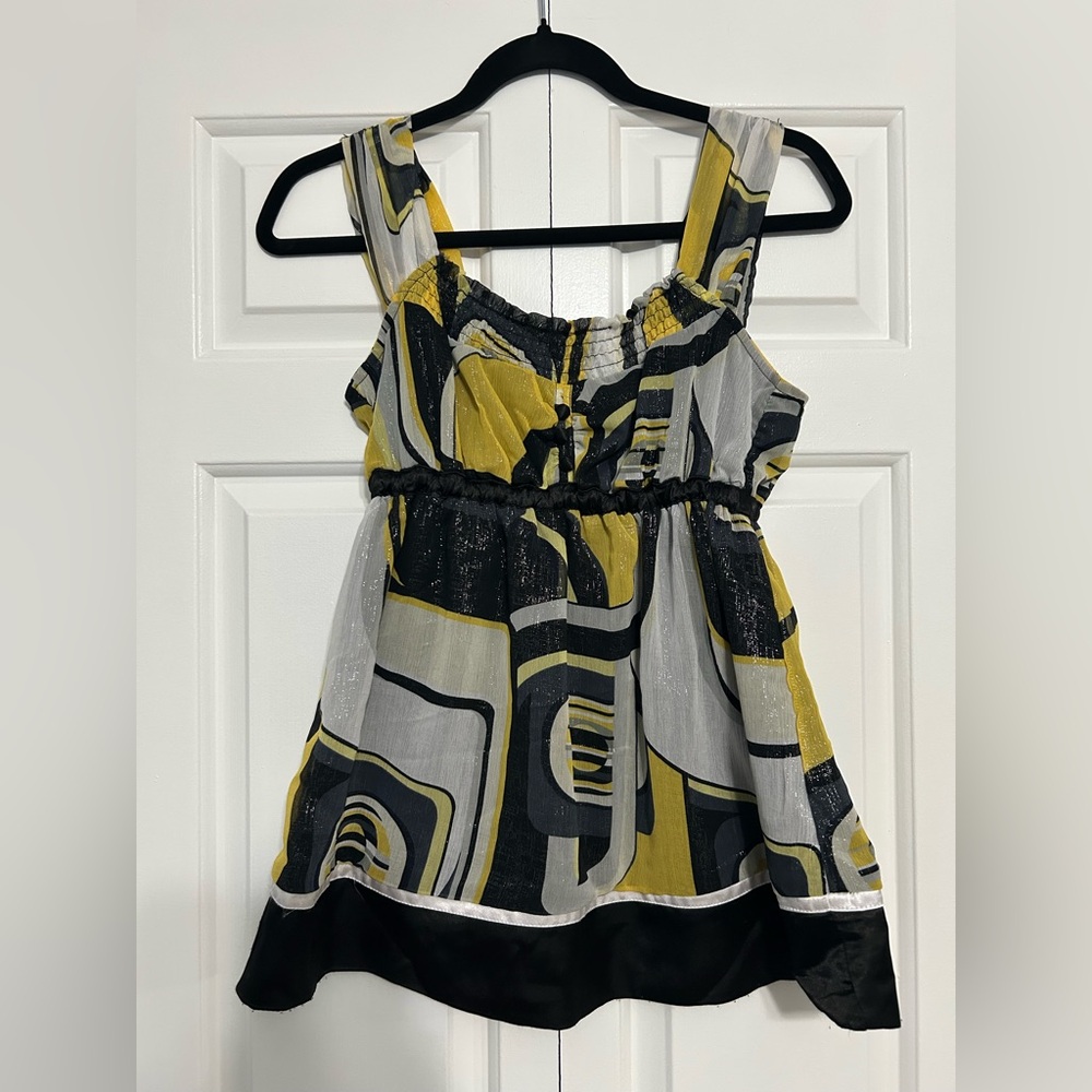 Vintage Y2K XOXO Yellow and Black Shimmer Smocked Top